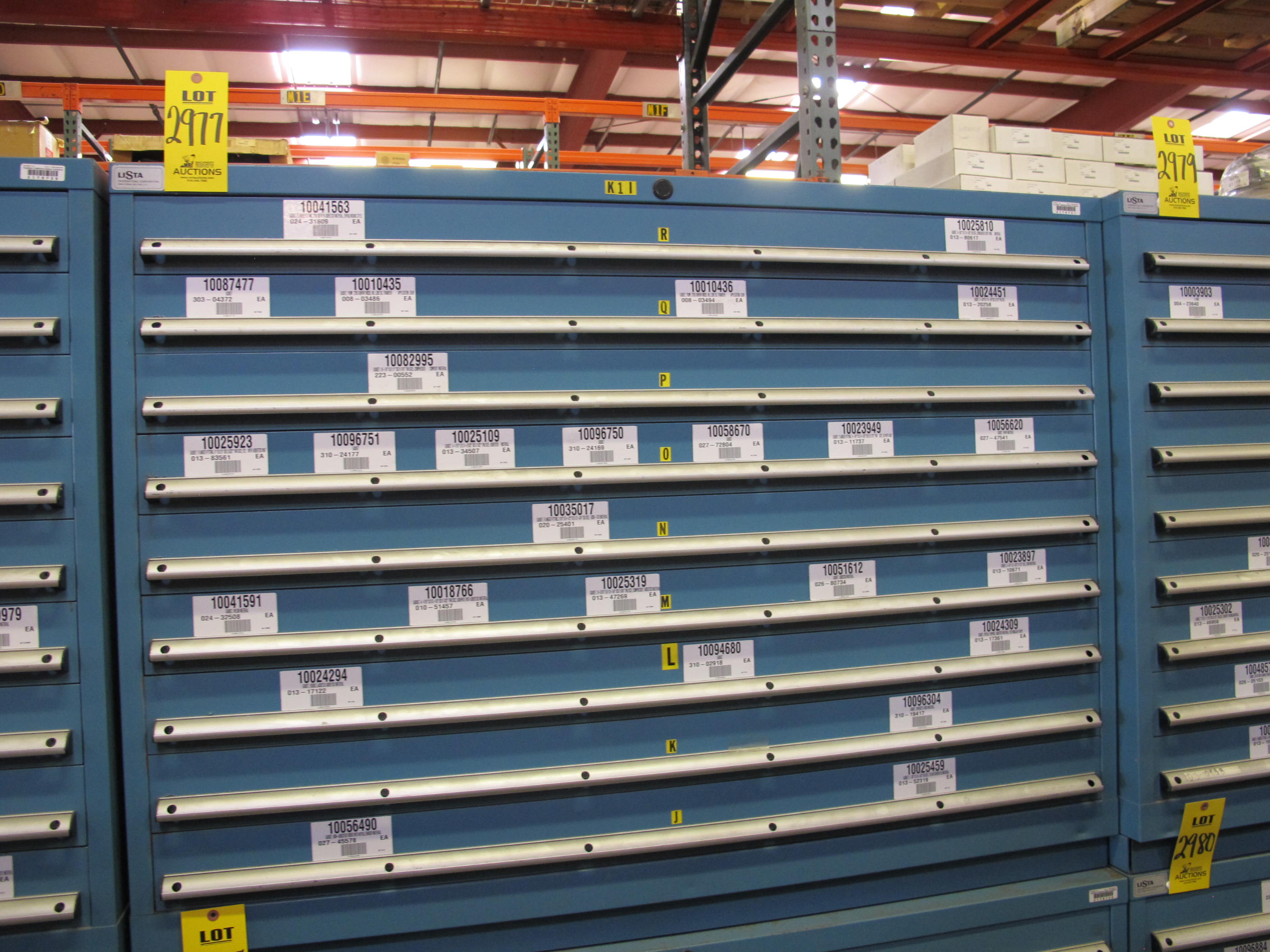 LISTA HEAVY DUTY 9-DRAWER PARTS CABINET W/ CONTENTS (W-50) LOADING & HANDLING FEE $25-